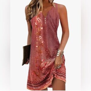 {Etcyynew} New! Floral Print Orange Bohemian Sleeveless Dress Size 2XL